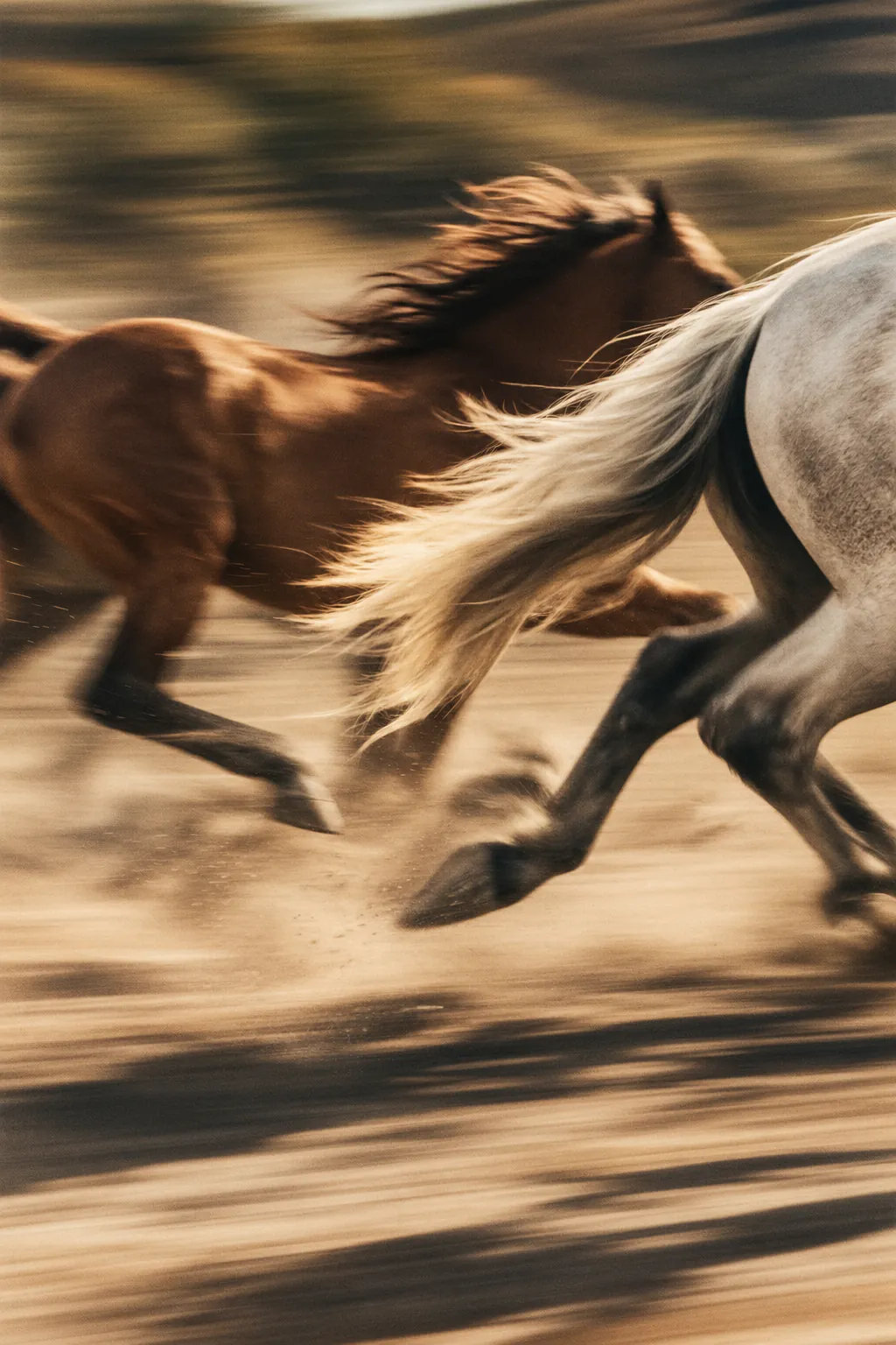 A chestnut and a grey at the gallop